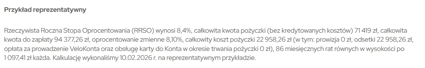 przykład reprezentatywny kredytu gotówkowego